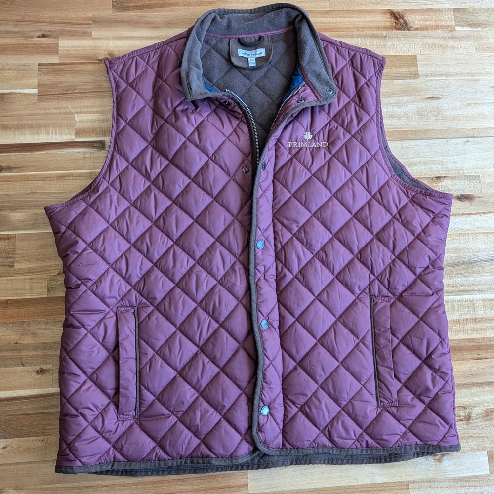 Peter Millar Men's XXL Quilted Vest Acai Embroidered Primland Fleece Lined